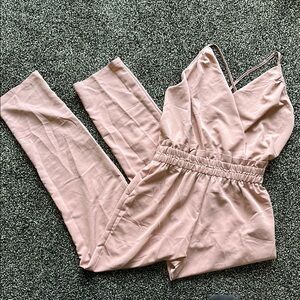 Vernacular Blush Pink Sleeveless Jumpsuit Size Small Strappy Back Wide Leg